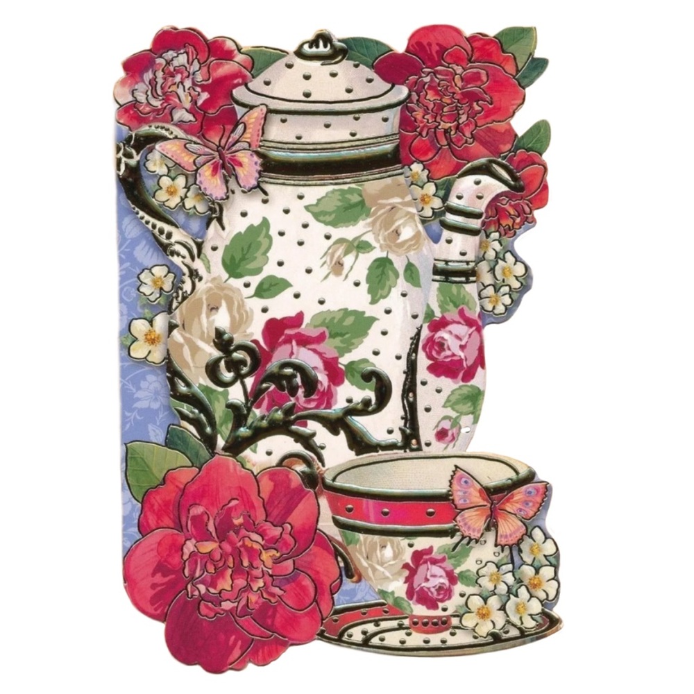 Punch Studio Single Gold Foil Fancy Blank Note Card ~ Rosette Tea Party (63799)